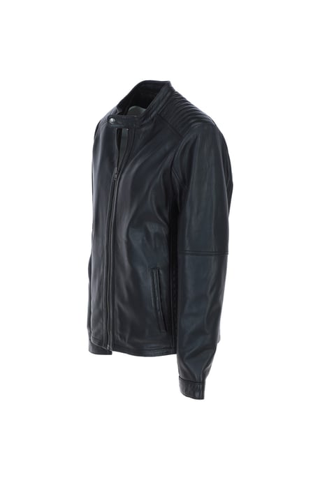'Elio' Ashwood Leather Mandarin Collar Biker Jacket - Image 3