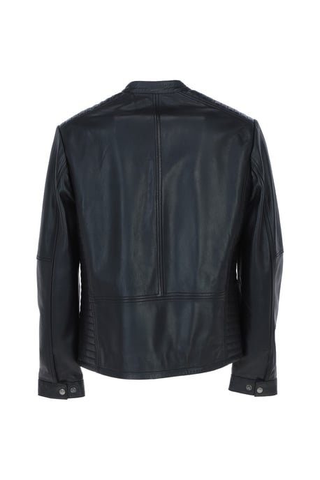 'Elio' Ashwood Leather Mandarin Collar Biker Jacket - Image 4