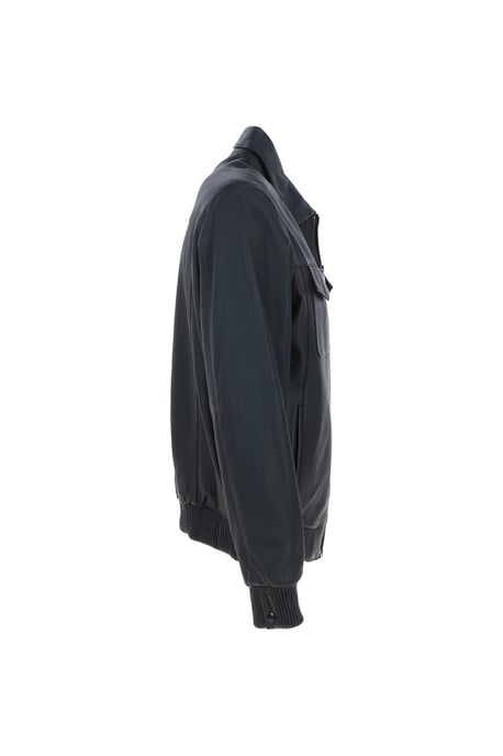 'Torino Classic' Real Leather Classic Bomber Jacket With Brando Collar - Image 5