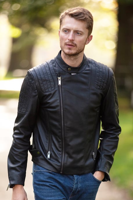 'Filippo' Mens Leather Cross Zip Biker Jacket - Image 1