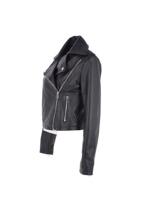 'Brooklyn' Short Leather Biker Jacket - Image 3