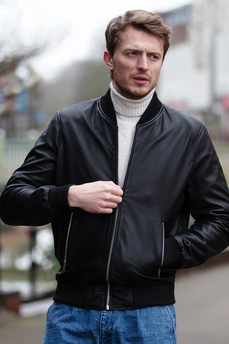 Lightweight Real Leather Bomber Jacket - Image 1
