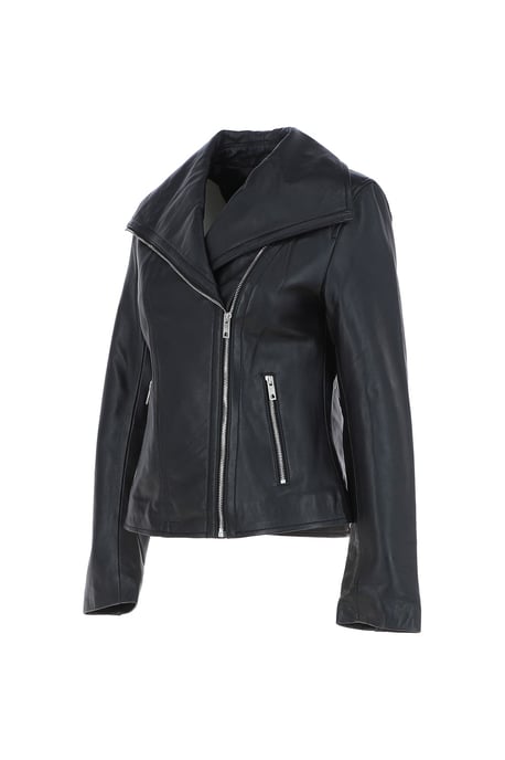 'Isabella' Real Leather Wide Collar Biker Jacket - Image 3