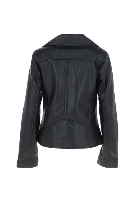 'Isabella' Real Leather Wide Collar Biker Jacket - Image 4