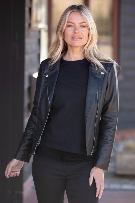 'Vento' Real Leather Biker Jacket - Image 1