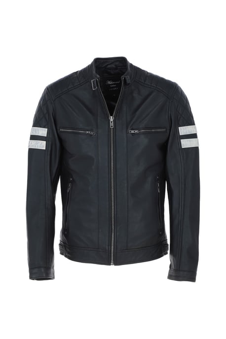 'Nova' Ashwood Leather Contrasting Stripe Biker Jacket - Image 2