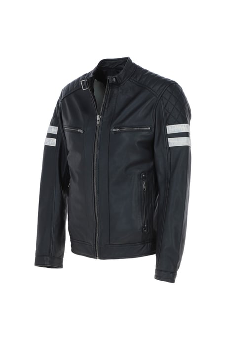 'Nova' Ashwood Leather Contrasting Stripe Biker Jacket - Image 3