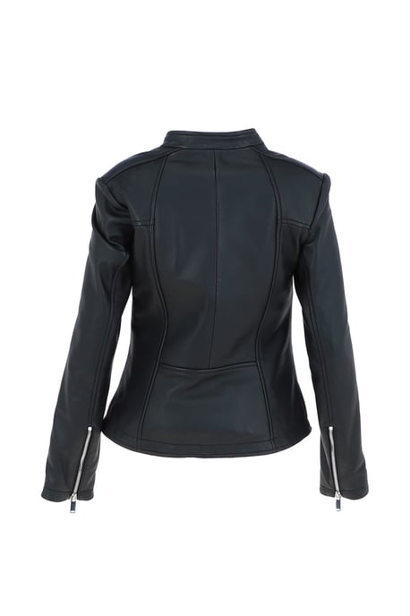 'Chiara' Mandarin Collar Real Leather Biker Jacket - Image 4