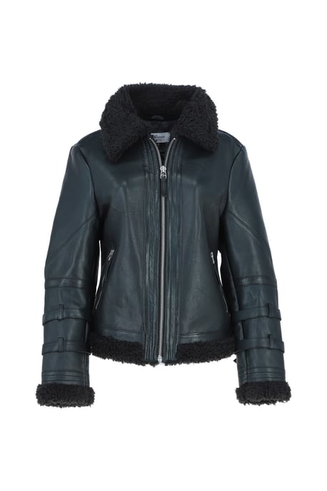 '2419' Ladies Leather Aviator Jacket with Faux Fur Lining - Image 2