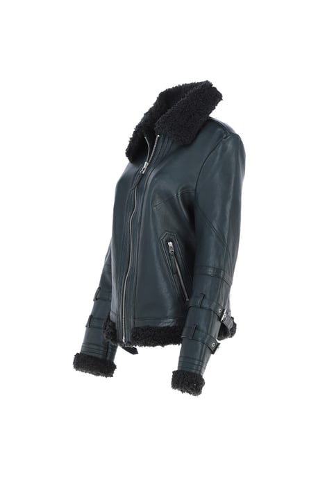 '2419' Ladies Leather Aviator Jacket with Faux Fur Lining - Image 3