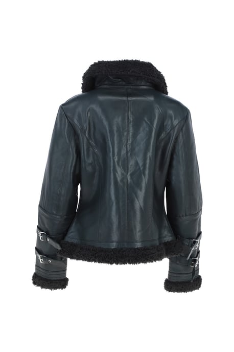 '2419' Ladies Leather Aviator Jacket with Faux Fur Lining - Image 4