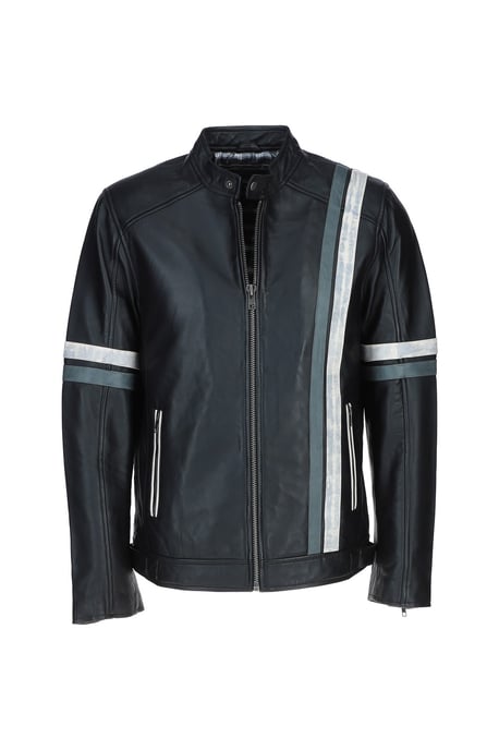Real Leather Casual Jacket with Contrast Stripes - Image 2