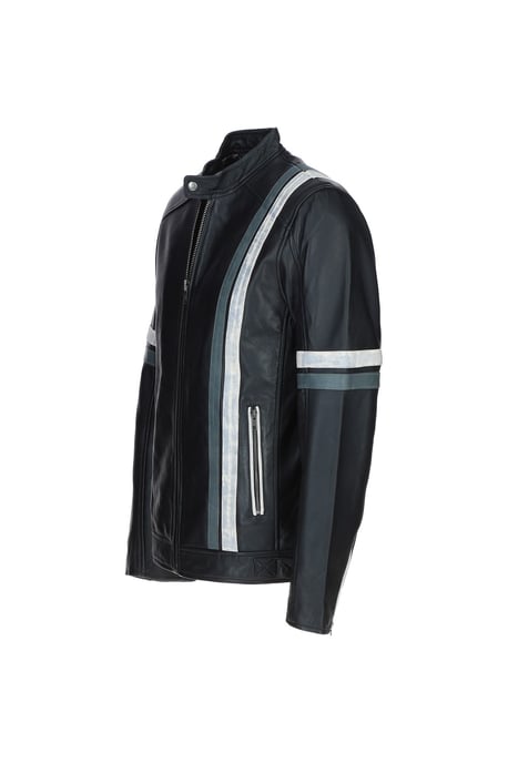 Real Leather Casual Jacket with Contrast Stripes - Image 3