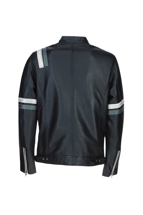 Real Leather Casual Jacket with Contrast Stripes - Image 4
