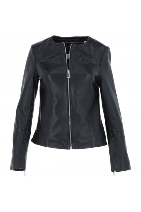 'Francesca' Collarless Real Leather Fashion Jacket - Image 2