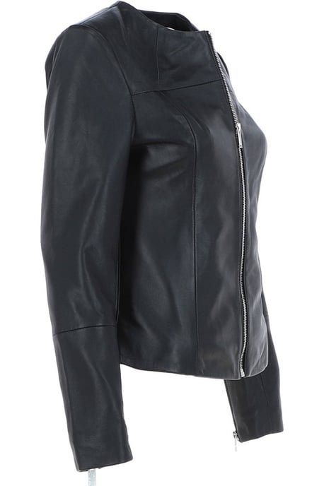 'Francesca' Collarless Real Leather Fashion Jacket - Image 3