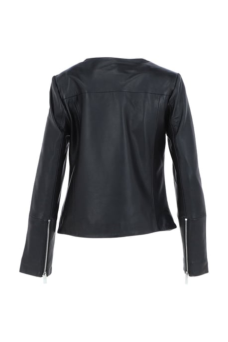 'Francesca' Collarless Real Leather Fashion Jacket - Image 4
