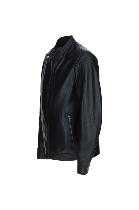 Real Leather Mandarin Collar Biker Jacket - Image 3