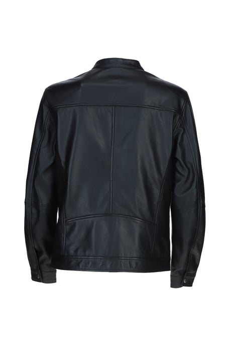 Real Leather Mandarin Collar Biker Jacket - Image 4