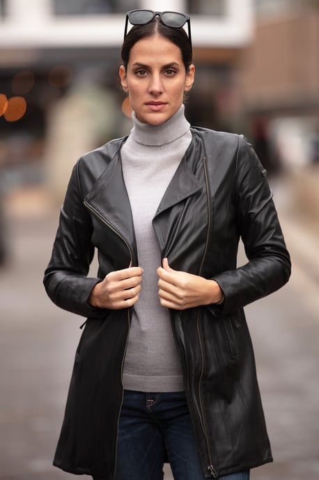 'Aroma' Real Leather Three Quarter Side Zip Jacket - Image 1