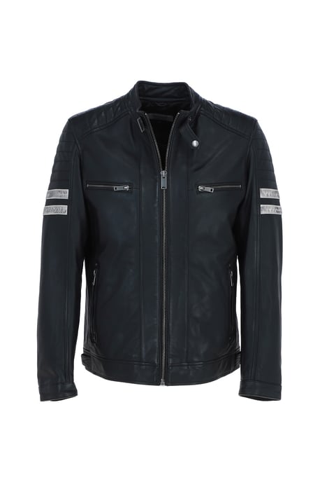 'Nova2' Real Leather Biker Jacket With Stitch Detailings - Image 2