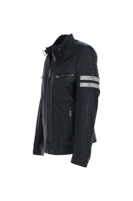 'Nova2' Real Leather Biker Jacket With Stitch Detailings - Image 3