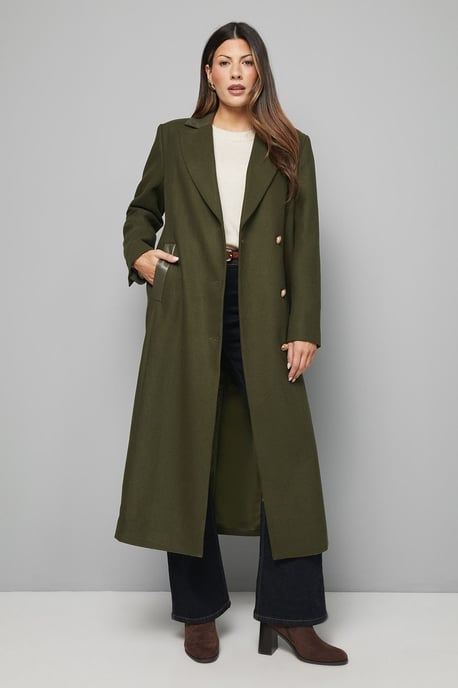 PU Pocket Detail Longline Coat - Image 1