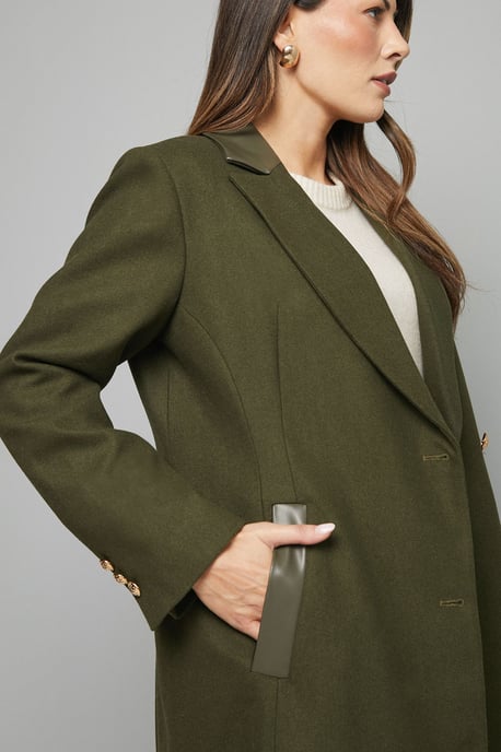 PU Pocket Detail Longline Coat - Image 2