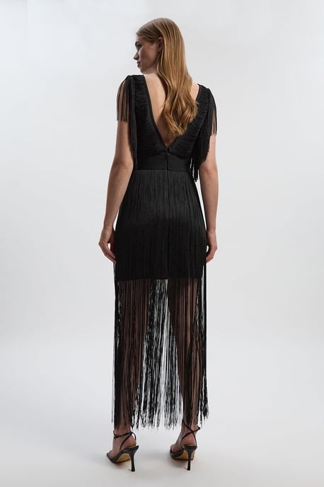 Maxi Draped Fringe Knitted Mini Dress - Image 4