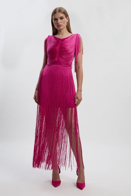 Maxi Draped Fringe Knitted Mini Dress - Image 2