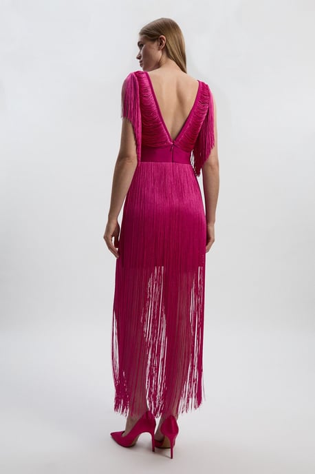 Maxi Draped Fringe Knitted Mini Dress - Image 4