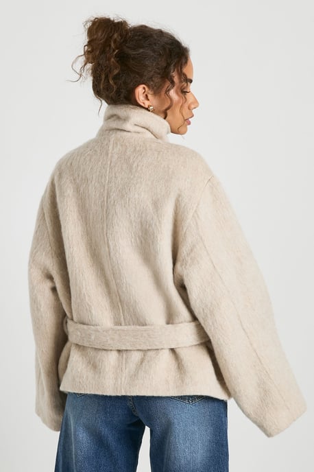 Funnel Neck Belted Wool Blend Jacket - Image 2
