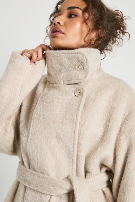 Funnel Neck Belted Wool Blend Jacket - Image 5
