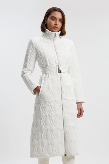 Multi Stitch Detail Belted Padded Midi Coat - Image 1