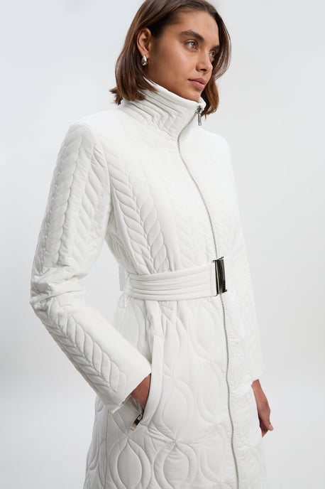 Multi Stitch Detail Belted Padded Midi Coat - Image 2