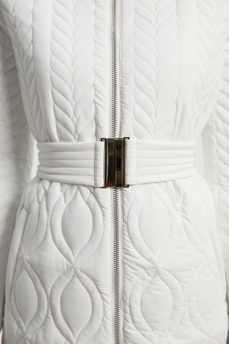 Multi Stitch Detail Belted Padded Midi Coat - Image 3