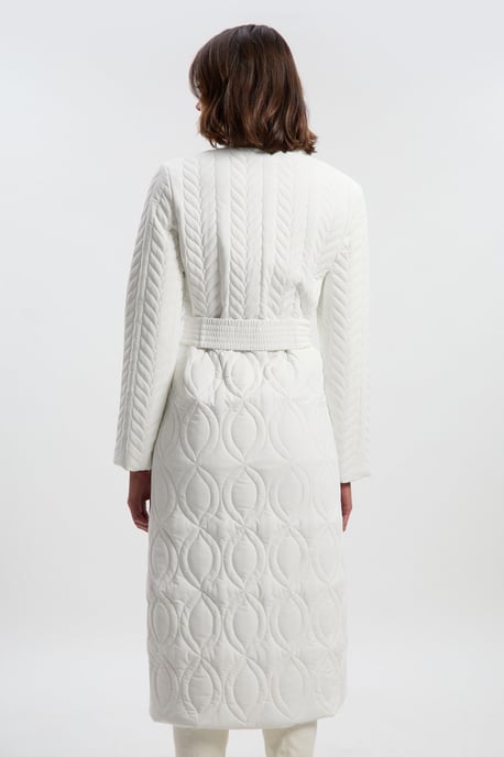 Multi Stitch Detail Belted Padded Midi Coat - Image 4