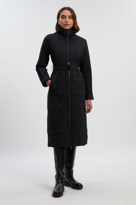 Multi Stitch Detail Belted Padded Midi Coat - Image 1