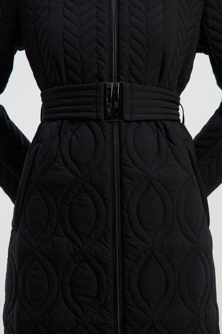 Multi Stitch Detail Belted Padded Midi Coat - Image 3