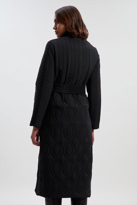 Multi Stitch Detail Belted Padded Midi Coat - Image 4