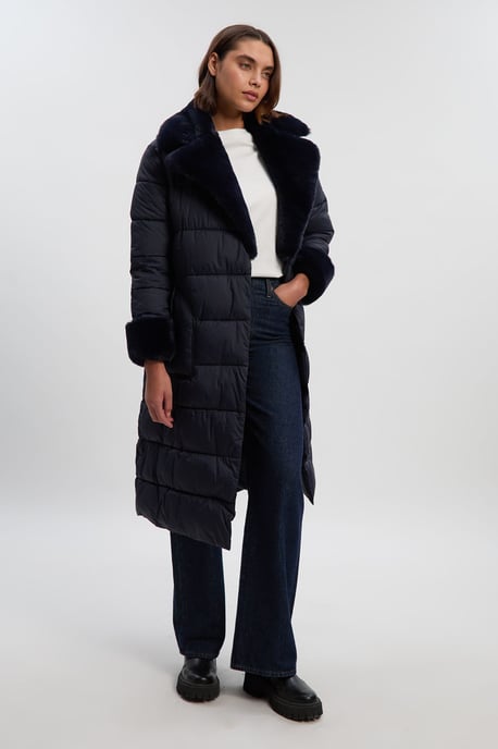 Faux Fur Lined Belted Longline Puffer Coat - Image 2