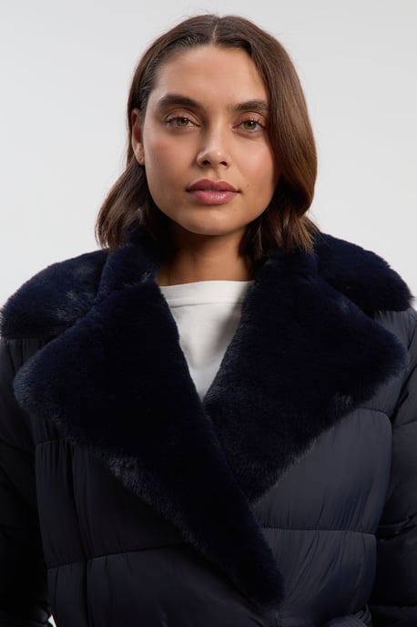 Faux Fur Lined Belted Longline Puffer Coat - Image 3
