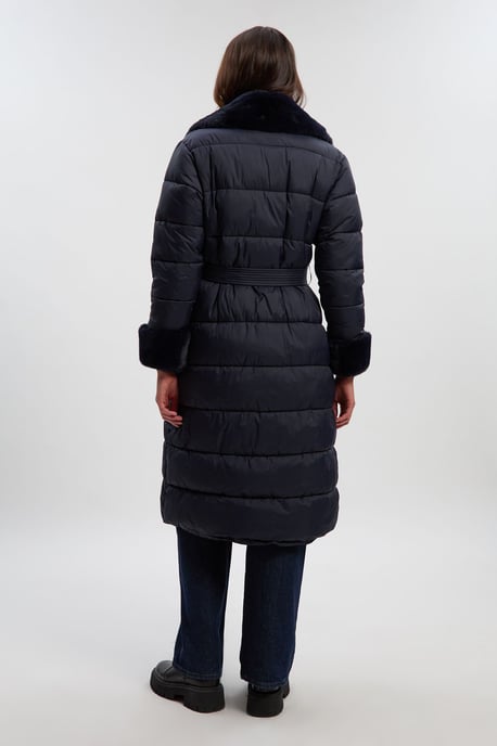 Faux Fur Lined Belted Longline Puffer Coat - Image 4