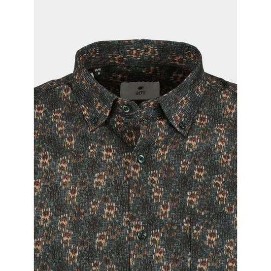 Bos Bright Blue Casual hemd lange mouw grey with flowers 26413/v01 - Image 2