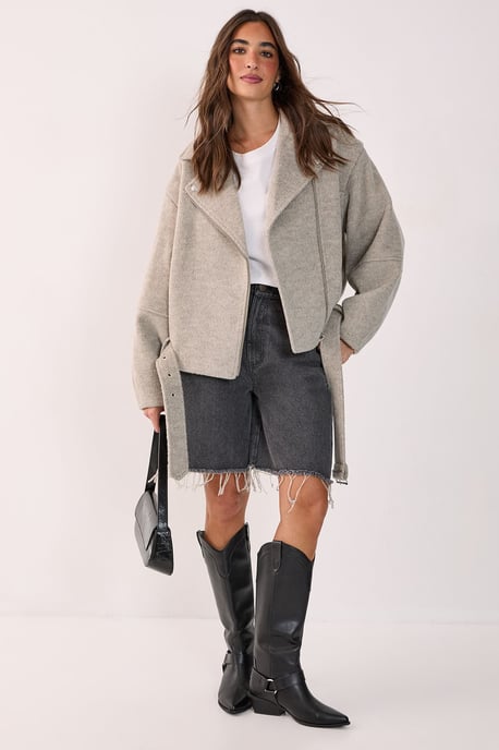 Oversized Brushed Belted Biker Jacket - Image 2