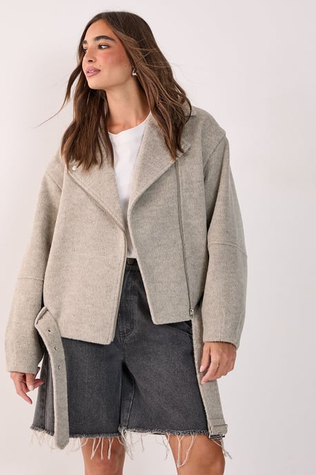 Oversized Brushed Belted Biker Jacket - Image 3
