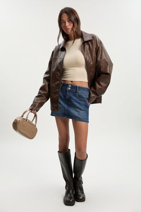Double Button Denim Mini Skirt - Image 1