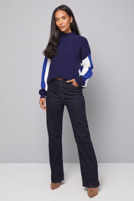 Colour Block High Neck Ribbed Jumper - Image 2
