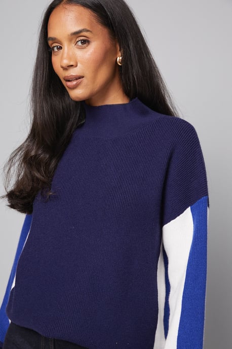 Colour Block High Neck Ribbed Jumper - Image 4