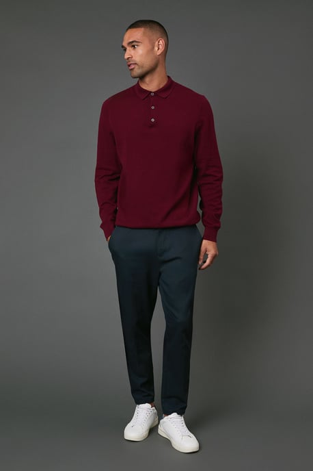 Cotton Rich Long Sleeve Knitted Polo - Image 2